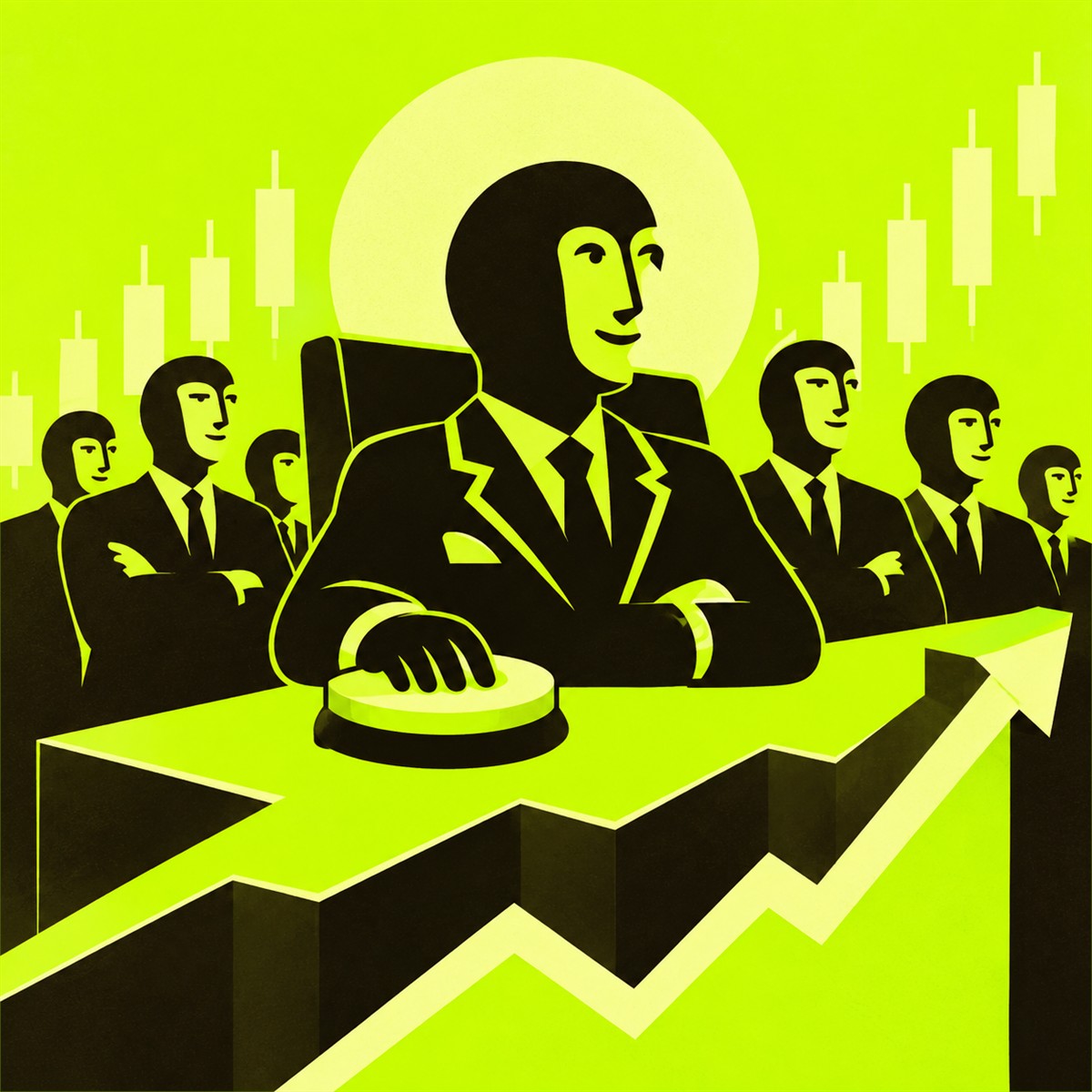 The Stonks leader at an impossible rising trading desk